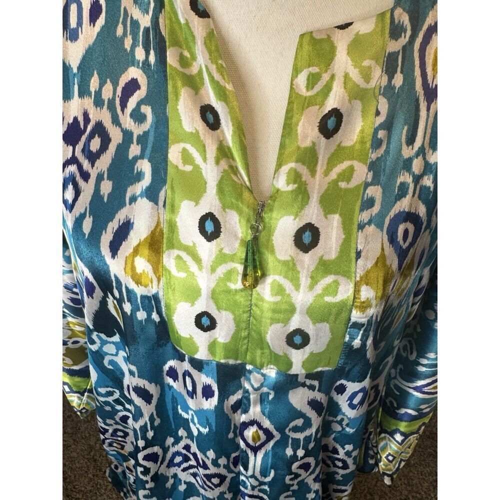 Oscar De La Renta Printed Kaftan Dress Sz XS Oversized Designer Summer Old Money - Picture 4 of 5
